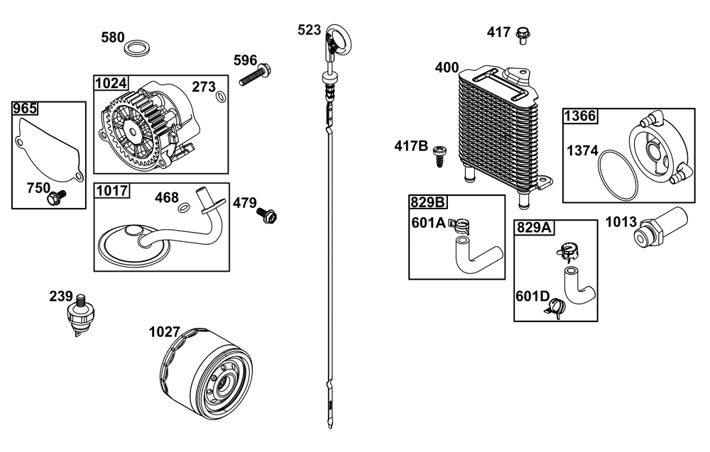 Lubrication Group Diagram and Parts List for 613477-0044-01 400000 - 699999 Briggs and Stratton Engine